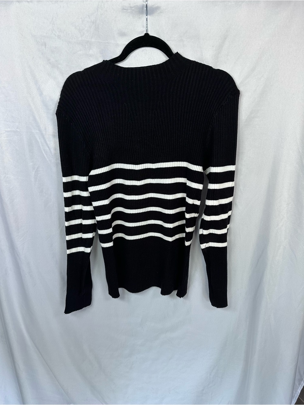 Grace + Karma Women's Black & White Striped Ribbed Crew Sweater Size XL